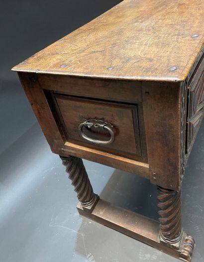 Low sideboard in walnut with two drawers,...