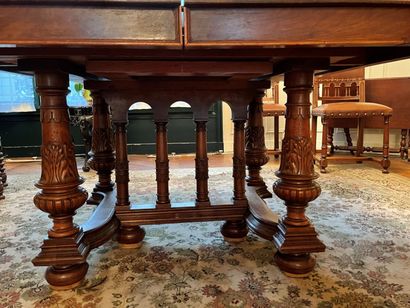 Rectangular dining room table resting on...