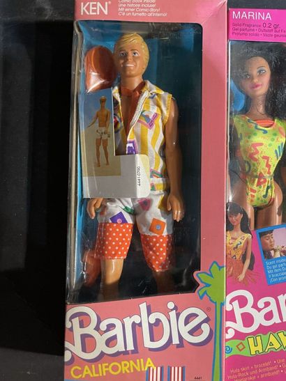 Set of three Barbie Mattel dolls: Ken California...