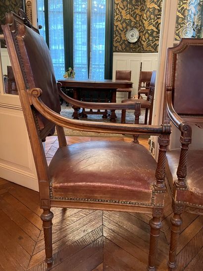 Pair of armchairs in molded wood and carved...