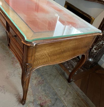Flat desk in molded wood and carved with...