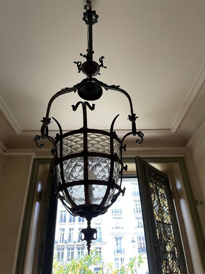 Wrought iron basket chandelier with crosses...