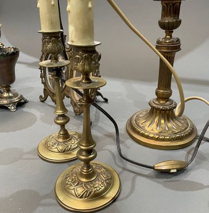 Lot of trinkets: three gilt bronze lamp bases,...