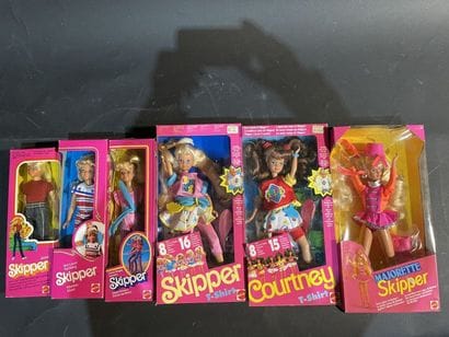 Set of six Mattel Barbie dolls: five Skipper...