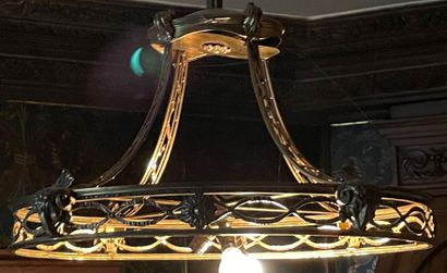 Gilded bronze chandelier decorated with ribbons,...