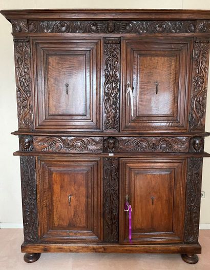 Carved walnut sideboard with four doors and...