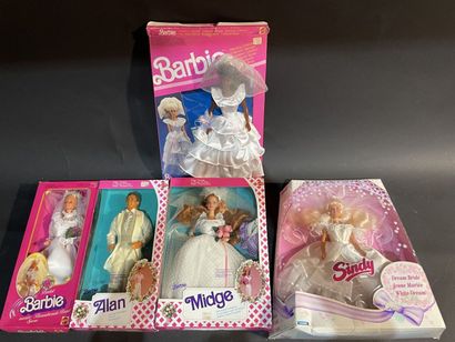 Set of five Barbie dolls in wedding dress:...