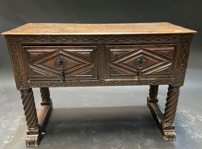 Low sideboard in walnut with two drawers,...