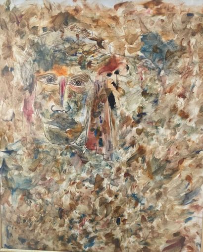 Contemporary school
Face 
Watercolor signed...
