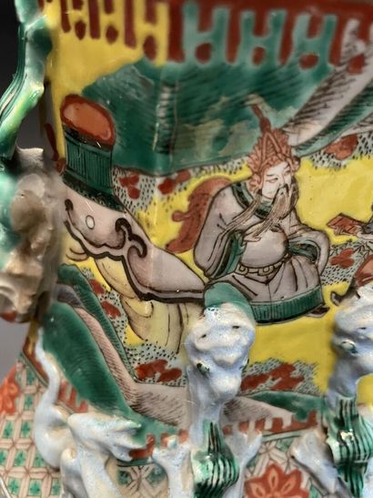 Hexagonal porcelain vase enamelled polychrome...