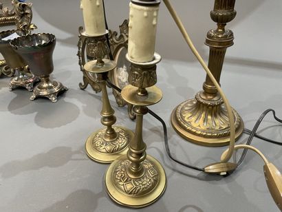 Lot of trinkets: three gilt bronze lamp bases,...