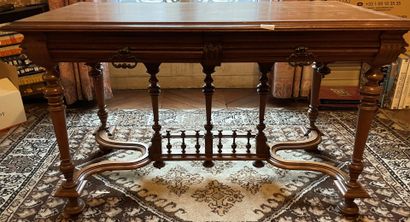 Wooden desk-table, two drawers in the belt,...