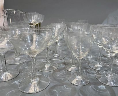 Lot of cut crystal glasses, carafes, yellow...