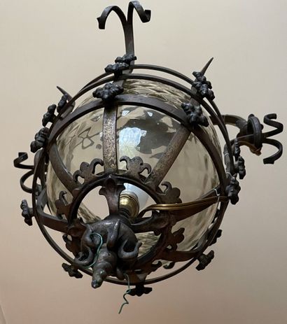 Wrought iron basket chandelier with crosses...