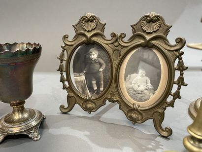Lot of trinkets: three gilt bronze lamp bases,...