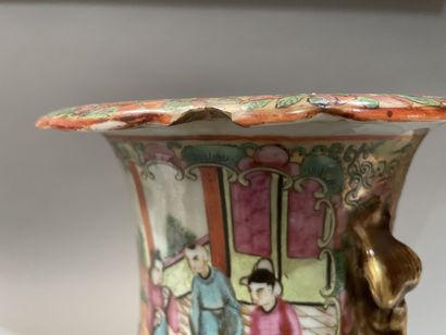 A Canton porcelain baluster vase decorated...