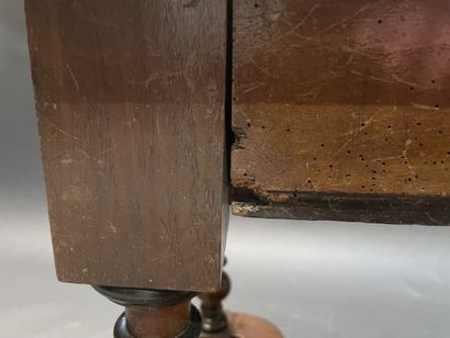 Mahogany writing table with one drawer, turned...