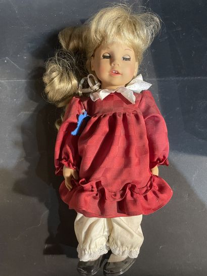 Lot of five dolls: one porcelain doll, original...