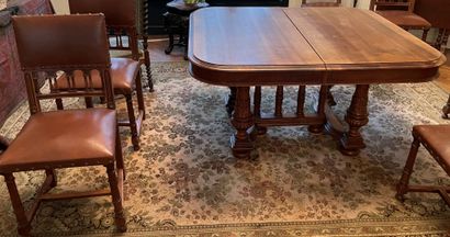 Rectangular dining room table resting on...