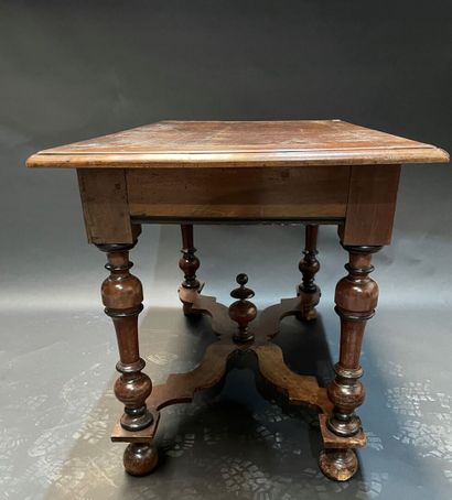 Mahogany writing table with one drawer, turned...
