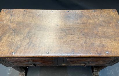 Low sideboard in walnut with two drawers,...