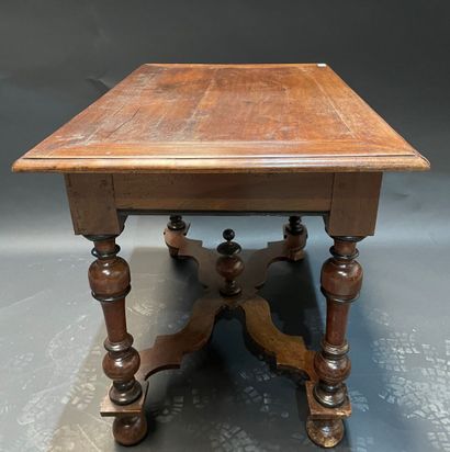 Mahogany writing table with one drawer, turned...