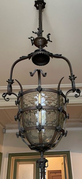 Wrought iron basket chandelier with crosses...