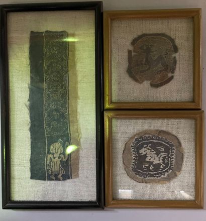 Three fragments of fabric representing animals...