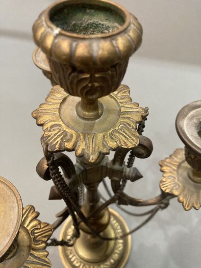 Pair of gilt bronze candlesticks decorated...