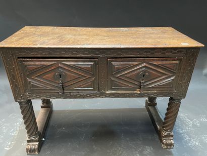 Low sideboard in walnut with two drawers,...
