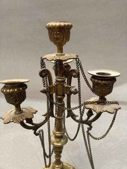 Pair of gilt bronze candlesticks decorated...