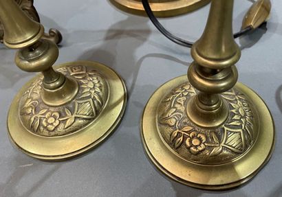 Lot of trinkets: three gilt bronze lamp bases,...