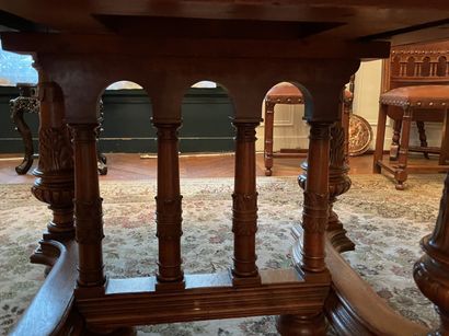 Rectangular dining room table resting on...