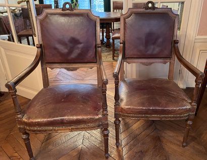 Pair of armchairs in molded wood and carved...