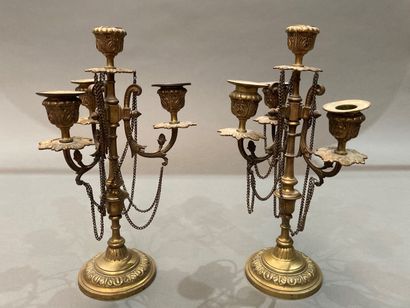 Pair of gilt bronze candlesticks decorated...