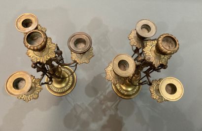 Pair of gilt bronze candlesticks decorated...