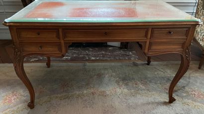 Flat desk in molded wood and carved with...