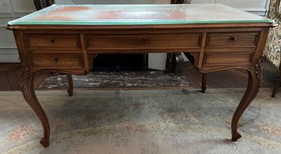 Flat desk in molded wood and carved with...