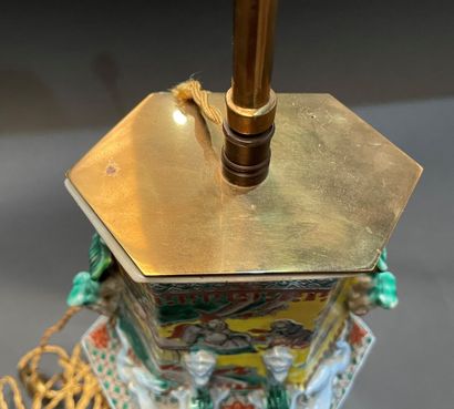 Hexagonal porcelain vase enamelled polychrome...