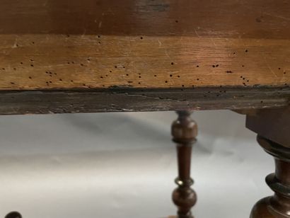 Mahogany writing table with one drawer, turned...