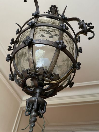 Wrought iron basket chandelier with crosses...