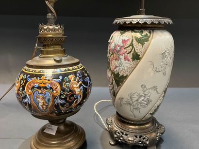 Two ceramic lamp bases, one with grotesque...