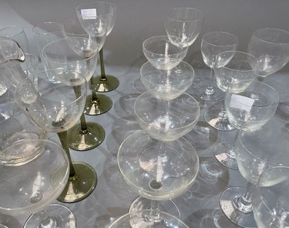 Lot of cut crystal glasses, carafes, yellow...