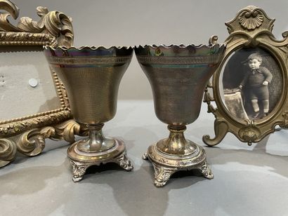 Lot of trinkets: three gilt bronze lamp bases,...