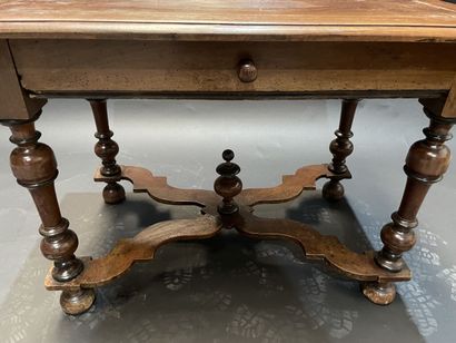 Mahogany writing table with one drawer, turned...