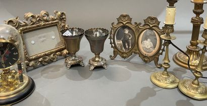 Lot of trinkets: three gilt bronze lamp bases,...