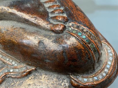 Seated Buddha in carved and gilded wood,...