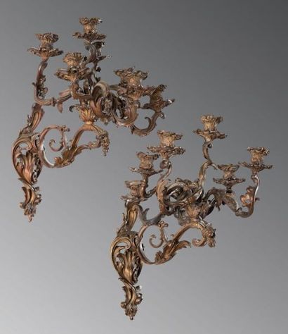 Paire d'importantes appliques en bronze,...
