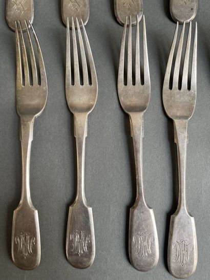 Ladle and set of silver flatware, engraved...