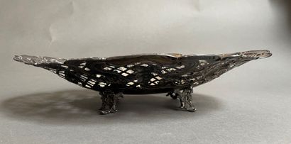 Oval silver basket, chased with lilies holding...